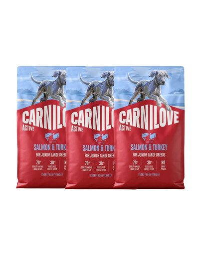 CARNILOVE Active Dog Salmon & Turkey 3x4 kg Junior Large Breeds losos a krůta, pro dorůstající juniory velkých plemen