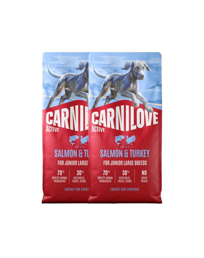 CARNILOVE Active Dog Salmon & Turkey 2x12 kg Junior Large Breeds losos a krůta, pro rostoucí mladá velká plemena
