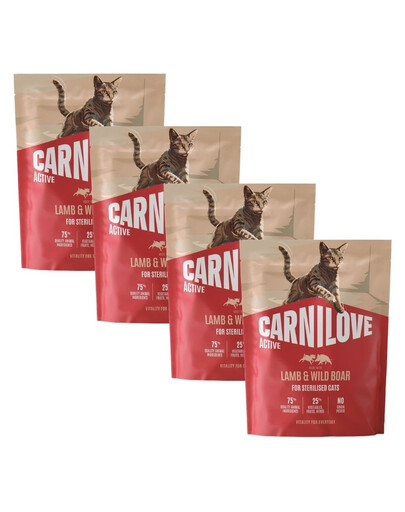 CARNILOVE Active Cat Lamb and Wild Boar Sterilised 4x400 g jehněčí a divočák krmivo s čerstvým masem pro kastrované kočky