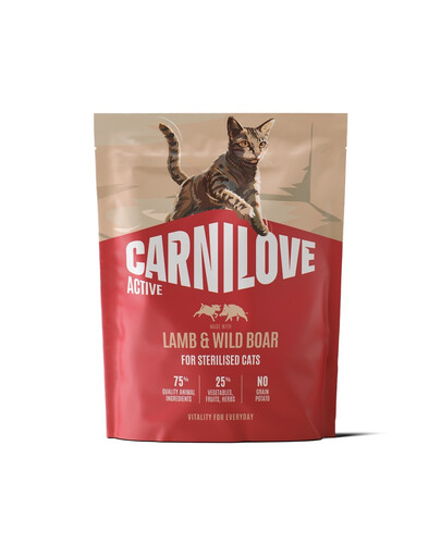 CARNILOVE Active Cat Lamb and Wild Boar Sterilised 4x400 g jehněčí a divočák krmivo s čerstvým masem pro kastrované kočky