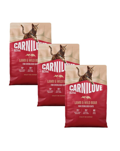 CARNILOVE Active Cat Lamb & Wild Boar Sterilised 3x2 kg jehněčí a divočák pro sterilizované kočky