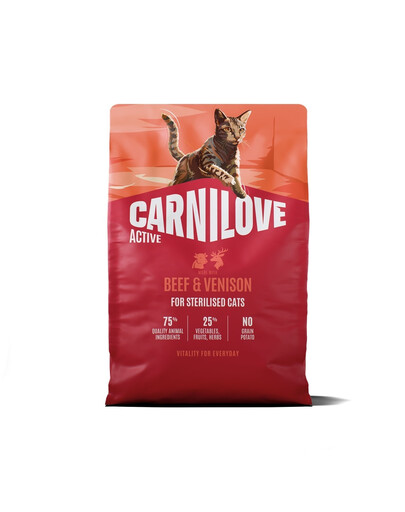 CARNILOVE Active Cat Beef and Venison Sterilised 2 kg hovězí a jelení maso, pro kastrované kočky