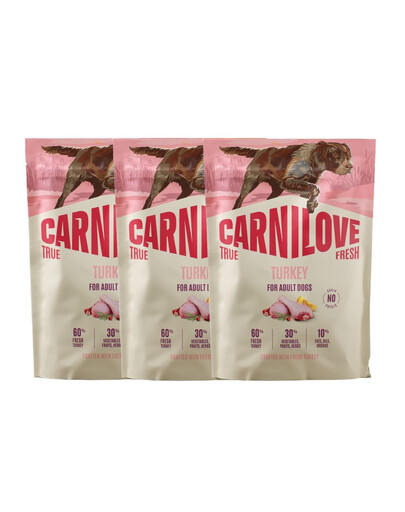CARNILOVE True Fresh Dog Turkey Adult 3x1,5kg suché krmivo s čerstvým krůtím masem pro dospělé psy