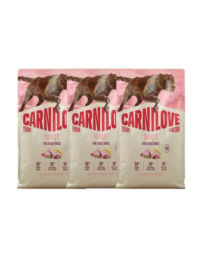 CARNILOVE True Fresh Dog Turkey Adult 3x4 kg suché krmivo s čerstvým krůtím masem pro dospělé psy