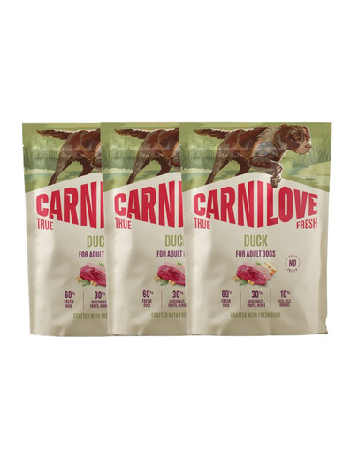 CARNILOVE True Fresh Dog Duck Adult 3x1,5 kg suché krmivo s čerstvou kachnou pro dospělé psy
