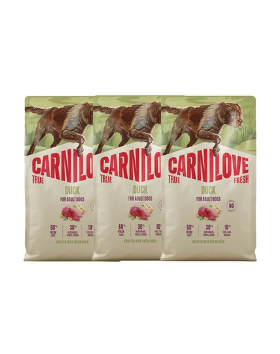 CARNILOVE True Fresh Dog Duck Adult 3x4 kg suché krmivo s čerstvou kachnou pro dospělé psy