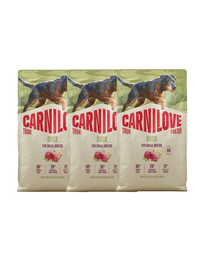 CARNILOVE True Fresh Dog Duck Adult Small Breeds 3x4 kg suché krmivo s čerstvou kachnou pro dospělé psy malých plemen