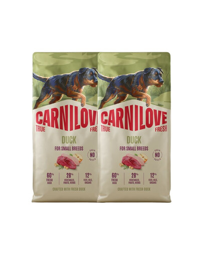 CARNILOVE True Fresh Dog Duck Adult Small Breeds 2x12 kg suché krmivo s čerstvou kachnou pro dospělé psy malých plemen