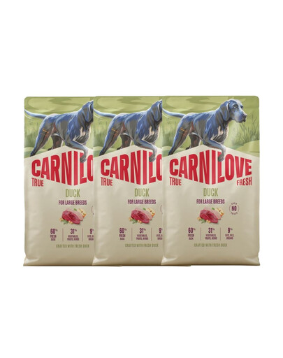 CARNILOVE True Fresh Dog Duck Adult Large Breeds suché krmivo s čerstvou kachnou pro dospělé psy velkých plemen 3x4 kg