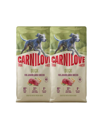CARNILOVE True Fresh Dog Duck Junior Large 2x12 kg suché krmivo s čerstvou kachnou pro mladé psy velkých plemen