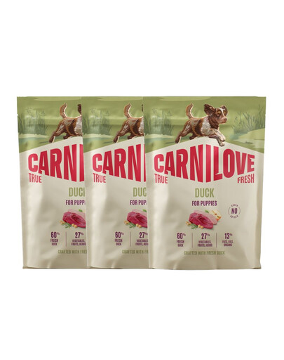 CARNILOVE True Fresh Dog Duck Puppies suché krmivo s čerstvou kachnou pro štěňata 3x1,5 kg