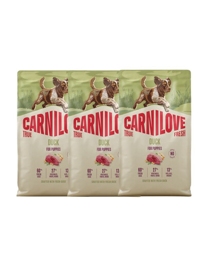 CARNILOVE True Fresh Dog Duck Puppies suché krmivo s čerstvou kachnou pro štěňata 3x4 kg
