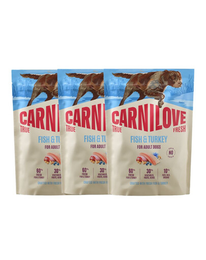 CARNILOVE True Fresh Dog Fish and Turkey Adult 3x1,5 kg suché krmivo s čerstvými rybami a krůtou pro dospělé psy