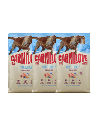 CARNILOVE True Fresh Dog Fish and Turkey Adult 3x4 kg suché krmivo pro dospělé psy s čerstvými rybami a krůtou