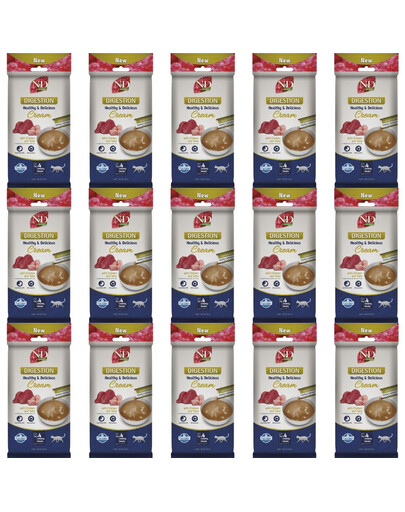 FARMINA N&D Quinoa Cat Digestion Cream Chicken and Tuna 15x60 g s kuřecím masem a tuňákem, krémová pochoutka pro kočky s citlivým trávením