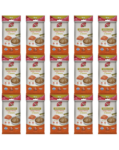 FARMINA N&D Quinoa Cat Skin Coat Cream Salmon 15x60 g s lososem, krémová pochoutka pro kočky podporující zdraví srsti