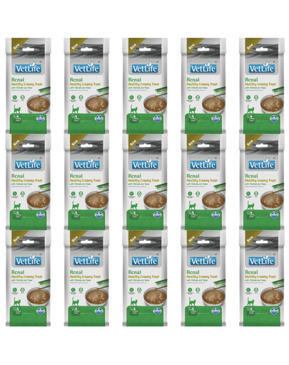 FARMINA Vet Life Cat Renal Creamy 15x60 g s kuřetem a tuňákem, krémová pochoutka pro kočky podporující močový systém a ledviny