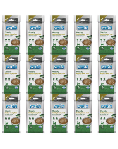 FARMINA Vet Life Cat Obesity Creamy 15x60 g s kuřetem a tuňákem, krémová pochoutka pro kočky s nadváhou