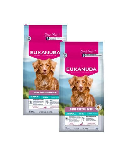 EUKANUBA Special Care Adult Mono-Protein Duck 2x12 kg suché krmivo pro dospělé psy, bohaté na čerstvě mraženou kachnu