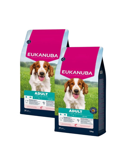 EUKANUBA granule pro psy malých a středních plemen s lososem a ječmenem 2x12 kg, bohaté na lososa a ječmen