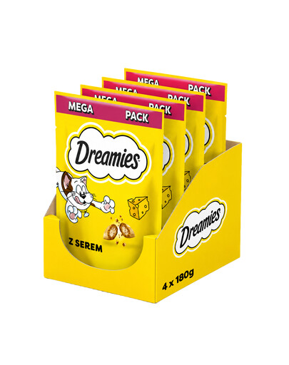 DREAMIES Mega balení křupavých pamlsků pro kočky s příchutí sýra 4x180 g
