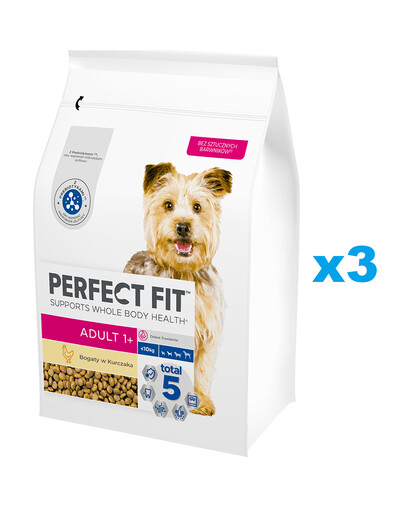 PERFECT FIT Adult 1+ Kompletní krmivo pro dospělé psy malých plemen, bohaté na kuřecí maso 3x2,6 kg