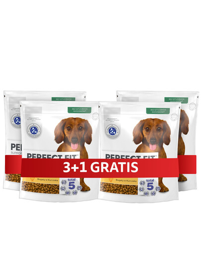 PERFECT FIT Senior 10+ Kompletní krmivo pro psy malých plemen nad 10 let, bohaté na kuřecí maso 4 x 825 g 3+1 ZDARMA