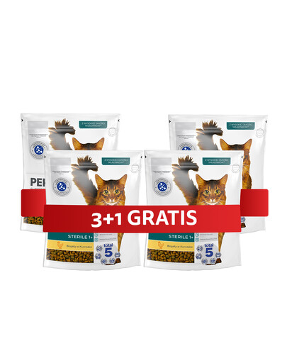 PERFECT FIT Sterile 1+ 4 x 750 g kompletní krmivo pro dospělé kočky bohaté na kuřecí maso 3+1 ZDARMA