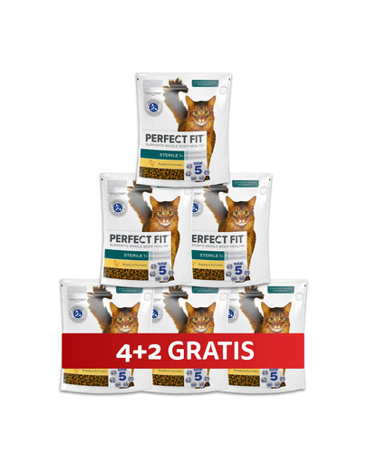PERFECT FIT Sterile 1+ 6 x 750 g Kompletní krmivo pro dospělé kočky s vysokým obsahem kuřete 4+2 ZDARMA