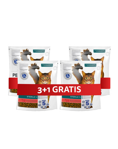 PERFECT FIT Sterile 1+ 4 x 750 g kompletní krmivo pro dospělé kočky bohaté na hovězí maso 3+1 ZDARMA