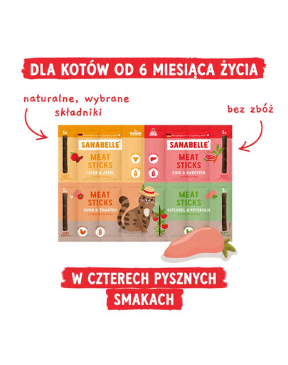 SANABELLE Masové tyčinky - směs 40 g, mix 4 příchutí, pamlsek pro kočky