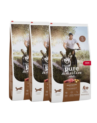 MERA Dog Pure Sensitive Fresh Meat Adult Beef Potato 3x4 kg hovězí maso a brambory, suché krmivo pro citlivé psy