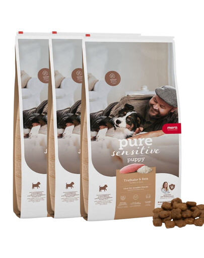 MERA Dog Pure Sensitive Puppy Turkey Rice 3x4 kg krůta s rýží, suché krmivo pro štěňata