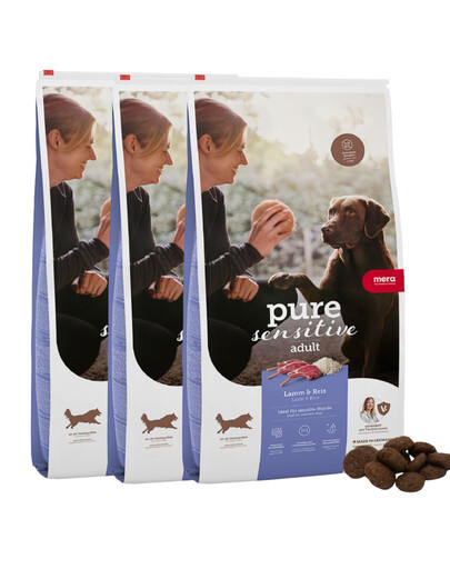 MERA Dog Pure Sensitive Adult Lamb Rice 3x4 kg jehněčí s rýží, suché krmivo pro citlivé psy