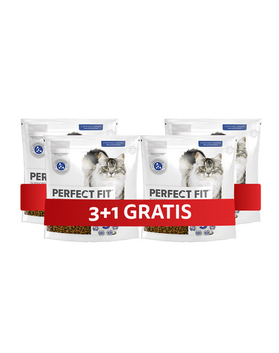 PERFECT FIT Indoor 1+ 4 x 750 g kompletní krmivo pro dospělé kočky bohaté na kuřecí maso 3+1 ZDARMA