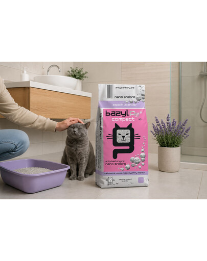 BAZYL Ag+ Compact Lavender 10L żwirek bentonitowy z jonami srebra o zapachu lawendy