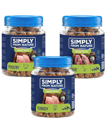 SIMPLY FROM NATURE Smart Bites Monoproteinové pamlsky s drůbežím masem 3x 130g
