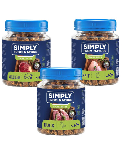 SIMPLY FROM NATURE Smart Bites Monoproteinové pamlsky s kachním masem 3x 130 g