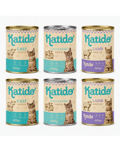 KATIDO Adult Cat Mokré krmivo pro kočky s příchutí jehněčího a telecího masa 6 x 400 g