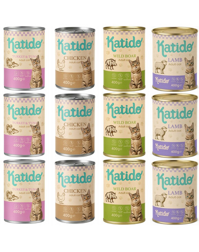 KATIDO Adult Cat Mix of Flavours 12 x 400g mokré krmivo s lososovým olejem pro kočky