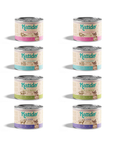 KATIDO Kompletní mokré krmivo pro kočky Mix of Flavours 8x200g