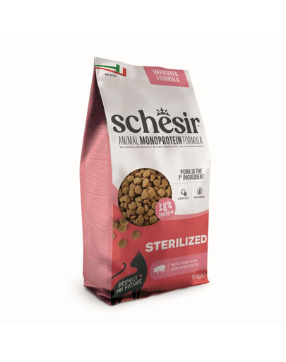 SCHESIR Animal Monoprotein Formula Sterilized Šunka 10 kg granule pro kočky po sterilizaci