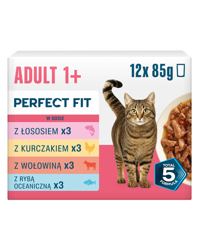 PERFECT FIT Adult 1+ Mix Příchutí 12 x 85g krmivo pro dospělé kočky