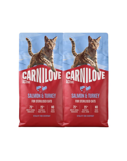 CARNILOVE Active Cat Salmon & Turkey Sterilized 2x6 kg losos a krůta, pro sterilizované kočky