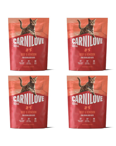 CARNILOVE Active Cat Hovězí a zvěřina Sterilizované 4x400 g hovězího a zvěřinového masa, pro sterilizované kočky