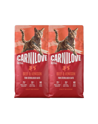 CARNILOVE Active Cat Beef & Venison Sterilised 2x6 kg hovězího a zvěřinového masa pro sterilizované kočky