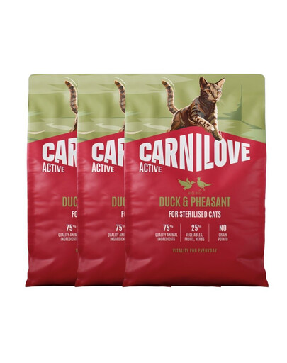 CARNILOVE Active Cat Duck & Pheasant Sterilised 3x2 kg kachna a bažant, pro sterilizované kočky