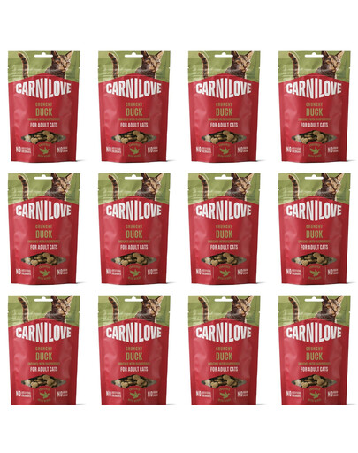 CARNILOVE Křupavý snack pro kočky 12x50 g s kachnou a malinami