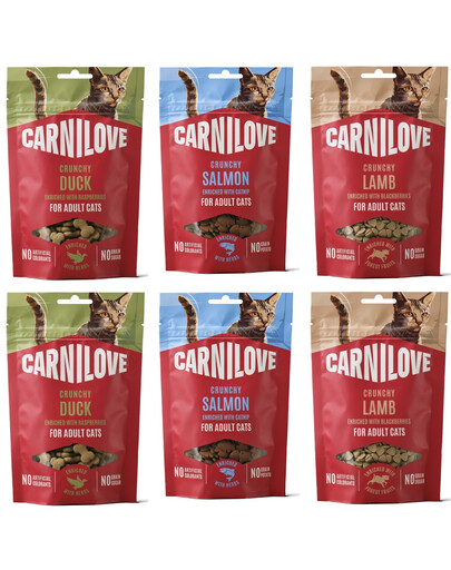 CARNILOVE Crunchy Snack Mix příchutí 6x50 g křupavé pamlsky pro kočky