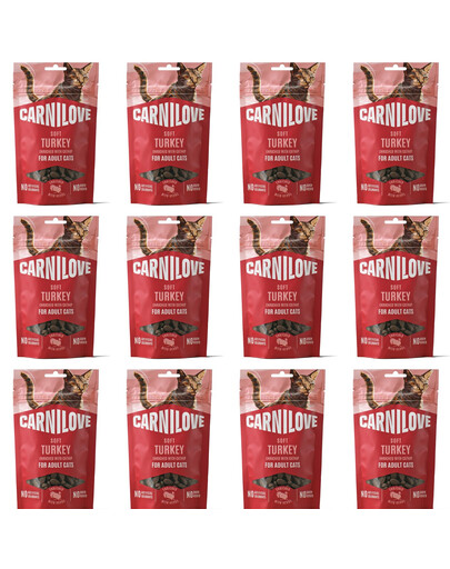 CARNILOVE Soft Snack Cat Turkey 12x50 g s krůtou a šantou kočičí, měkké pamlsky pro kočky